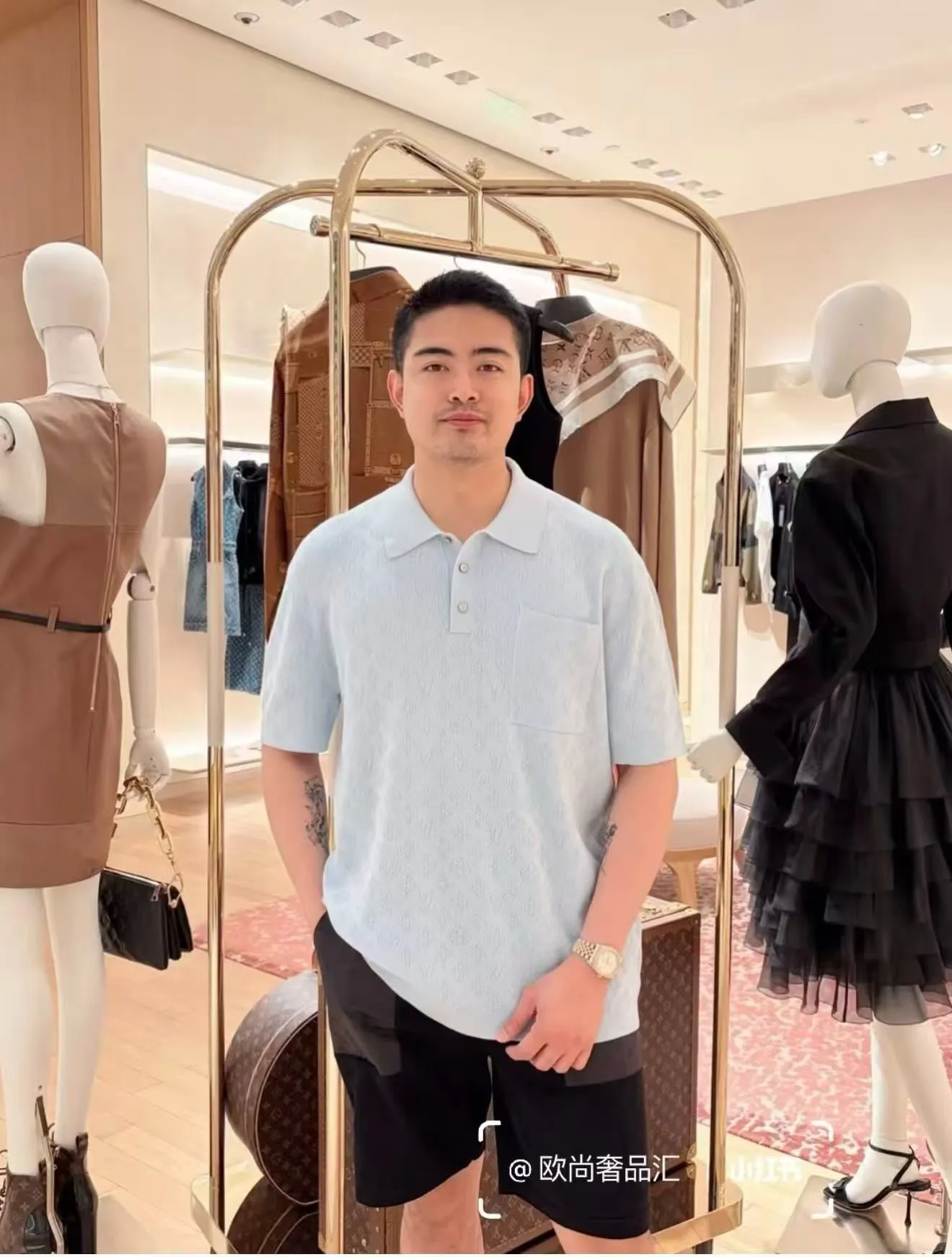 Louis Vuitton/Louis Vuitton 26ss hollow presbyopic knitted Polo short sleeves
